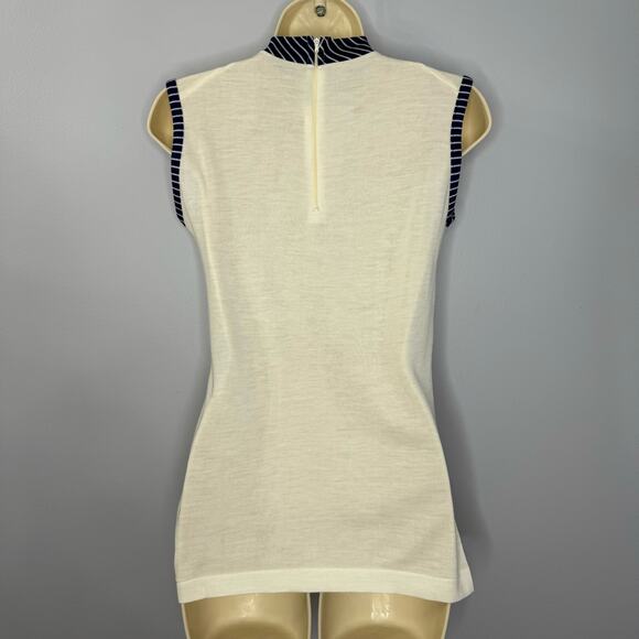 HELEN SUE 70s Vintage Nautical Collar Tie Neck Blouse Sleeveless Deadstock M - Picture 9 of 12